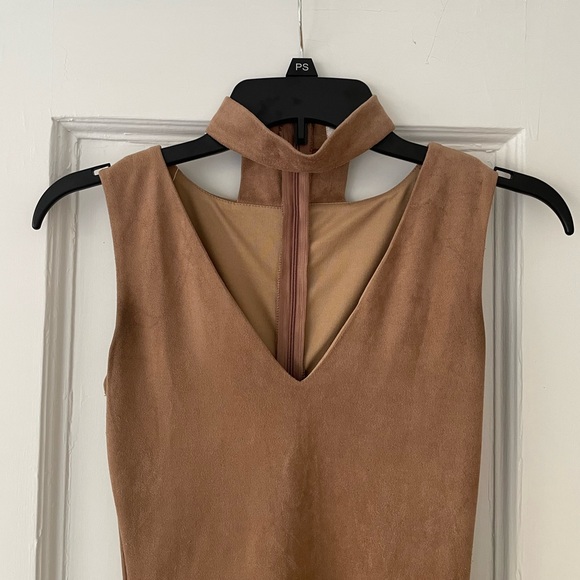 LF | Suede Tan Mini Dress with Choker | Size 2 - Picture 3 of 5